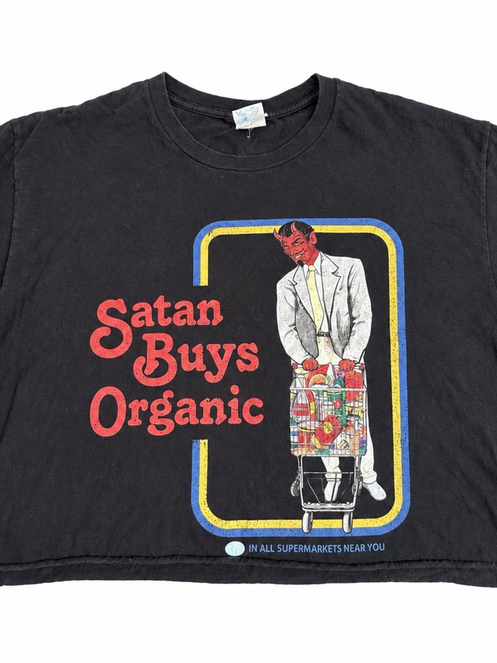 Satan Buys Organic Graphic T-Shirt Black XL Port & Company Devil Grocery Tee